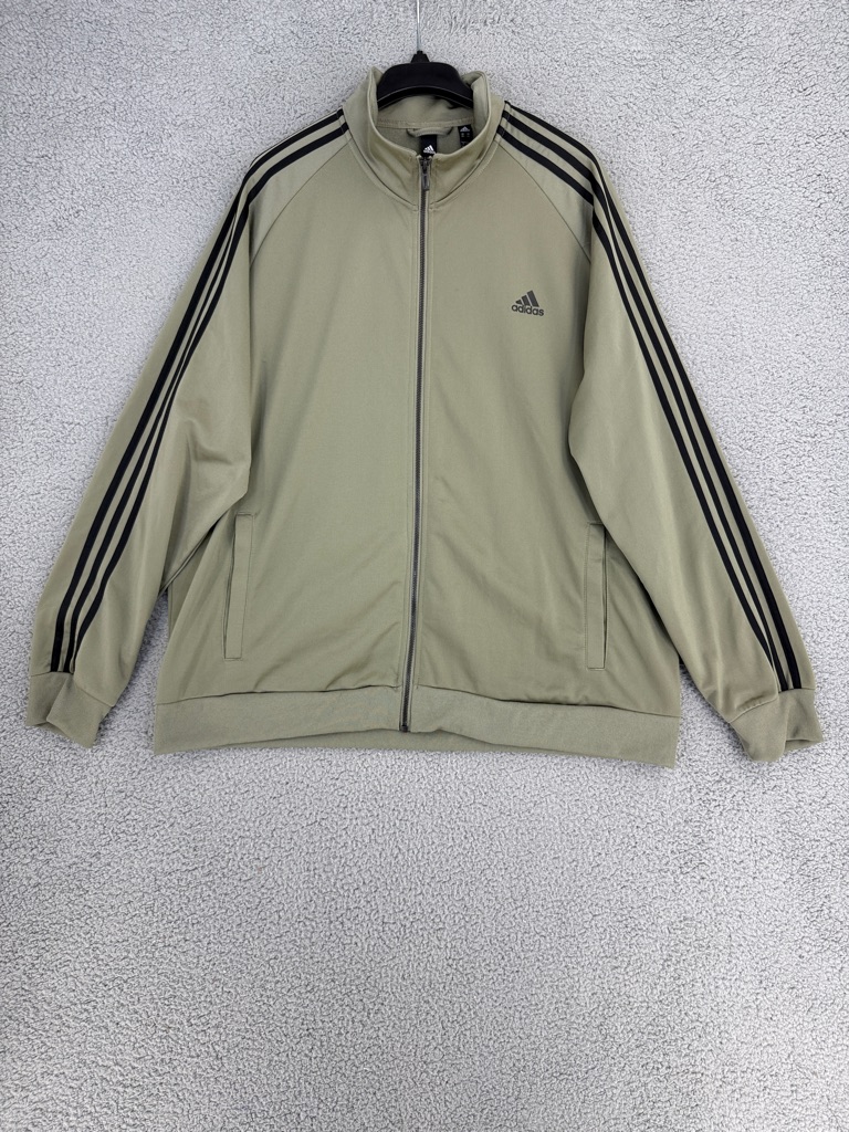 Adidas Track Jacket Men's Xxl Full Zip Long Sleeve Olive Green Black Stripes